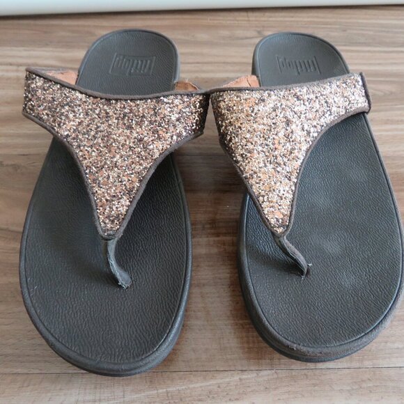 FITFLOP Lulu Chocolate Metallic Glitter Flip Flop Thong Sandals - Size US 7 - Picture 5 of 16